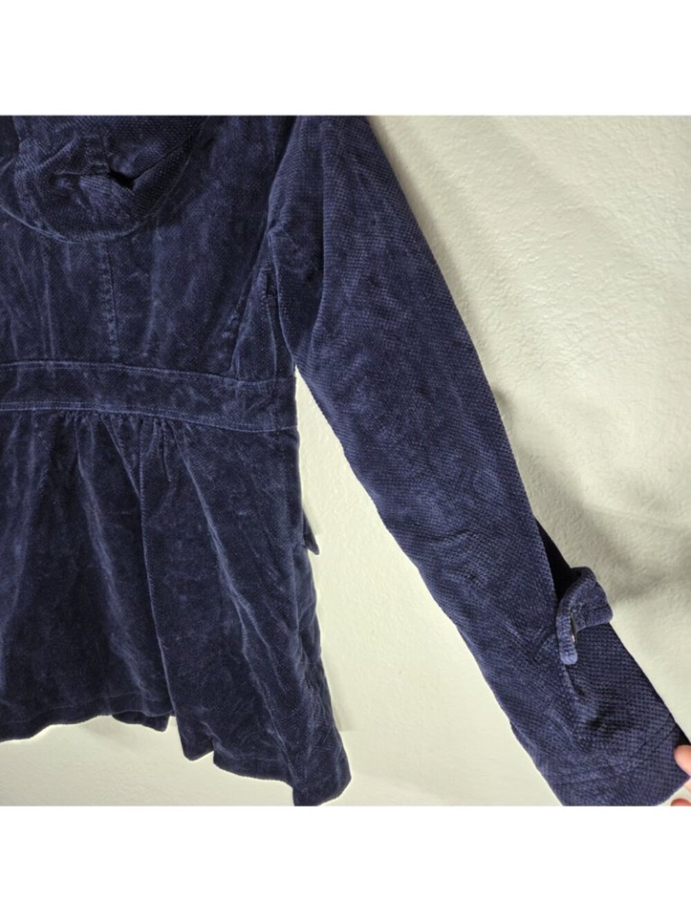 Anthropologie Idra Navy Blue Corduroy Hooded Jacket Size 0 Floral Swirl Lining - Picture 11 of 16